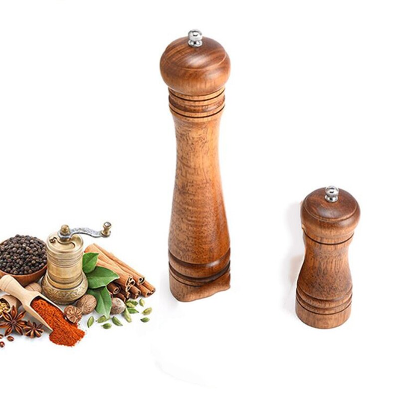 Klassieke Eiken Houten Peper Spice Mill Grinder Set BBQ Gereedschap Set Handheld Kruiden Mills Grinder Keramische Slijpen Kern