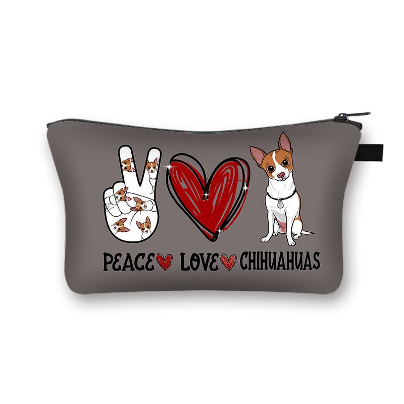 Kawaii pies Chihuahua drukuj kosmetyczka kobiety torebki na makijaż panie szminka przechowywanie torby dla dziewcząt podróżujących kosmetyczka organizatorzy: shzbpeace19