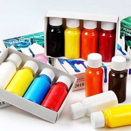 4 Bottles of Fluid Painting Paint Set Liquid Acrylic Silicone Oil Cell Fluid Painting Diy Graffiti Decorative Art Supplies oil