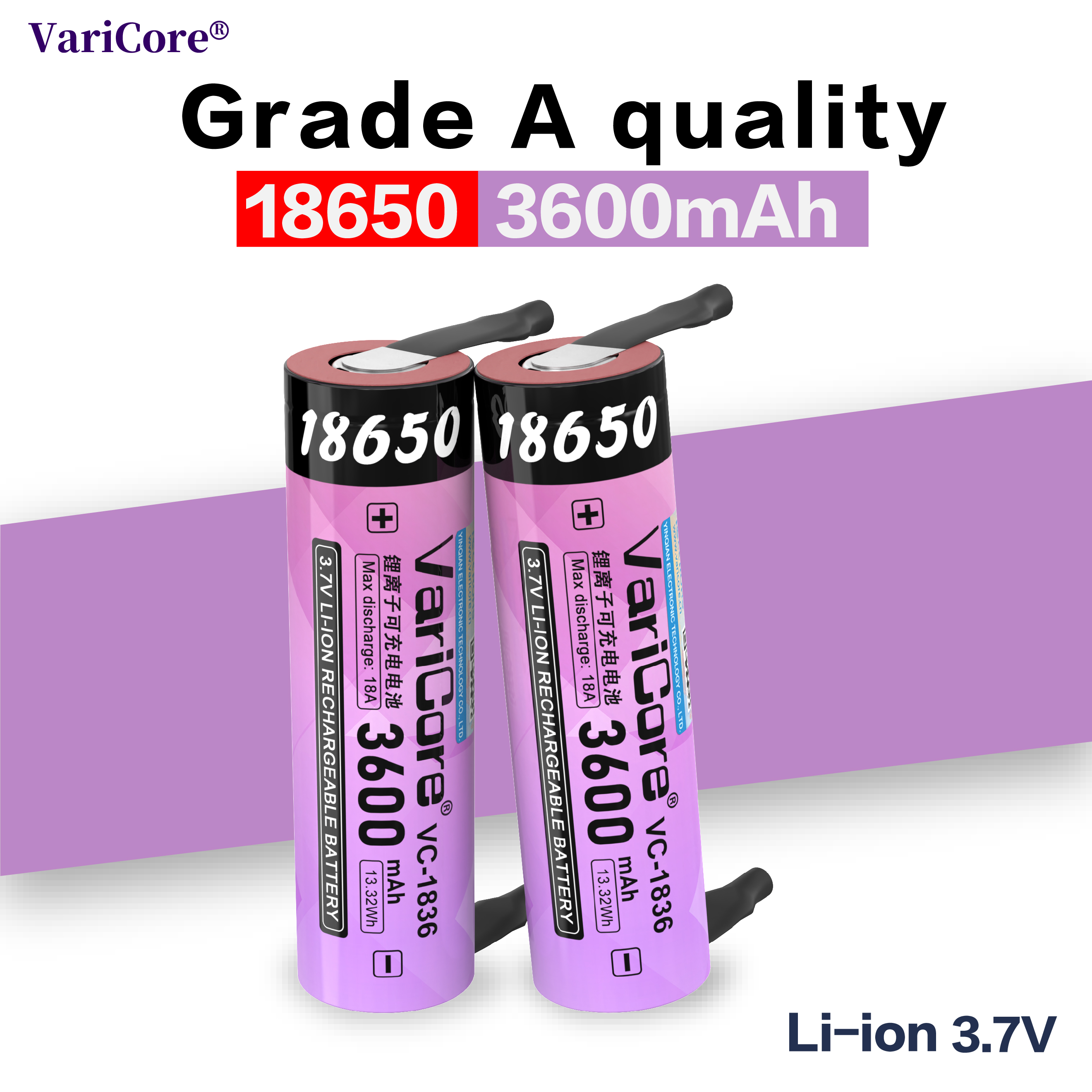 Akumulator litowo-jonowy VVV-stopień A, 18650, 3,7 V, 3600 mAh (z folią niklową)/akumulator robić wielokrotnego ładowania/bateria zasilająca