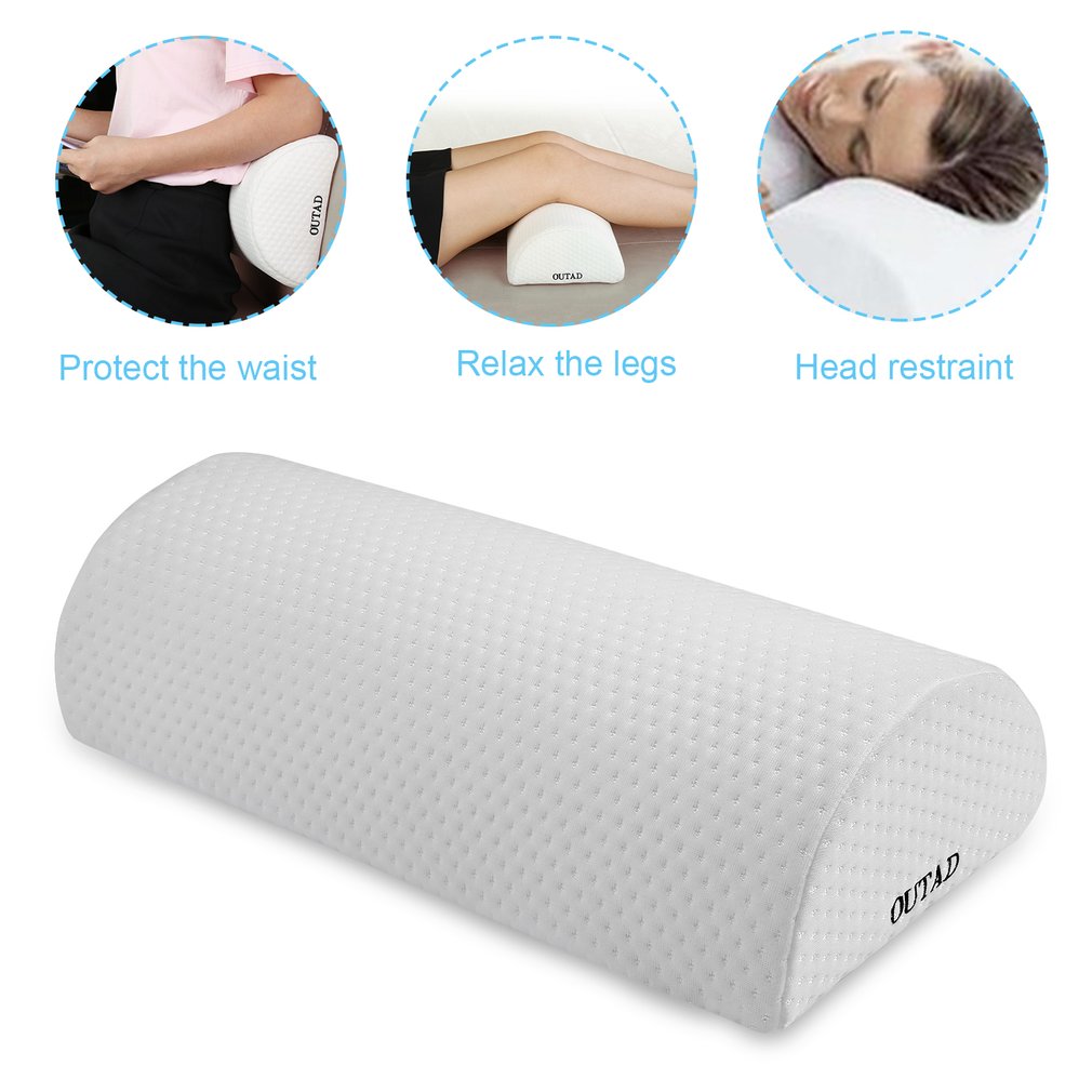 Outad Comfortabele Rugpijn Relief Halfmoon Bolster Met Memory Foam Semi-Roll Kussen Wasbaar Verwijderbare Biologisch Katoen Cover