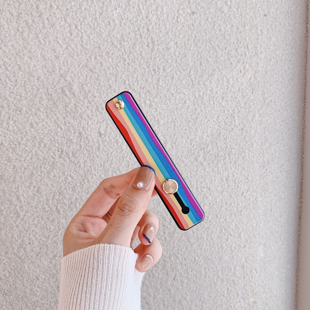 1 pz Candy color cuore custodia per cellulare staffa supporto per cinturino da polso push stretch cinturino da polso in silicone supporto per impugnatura per dito: rainbow