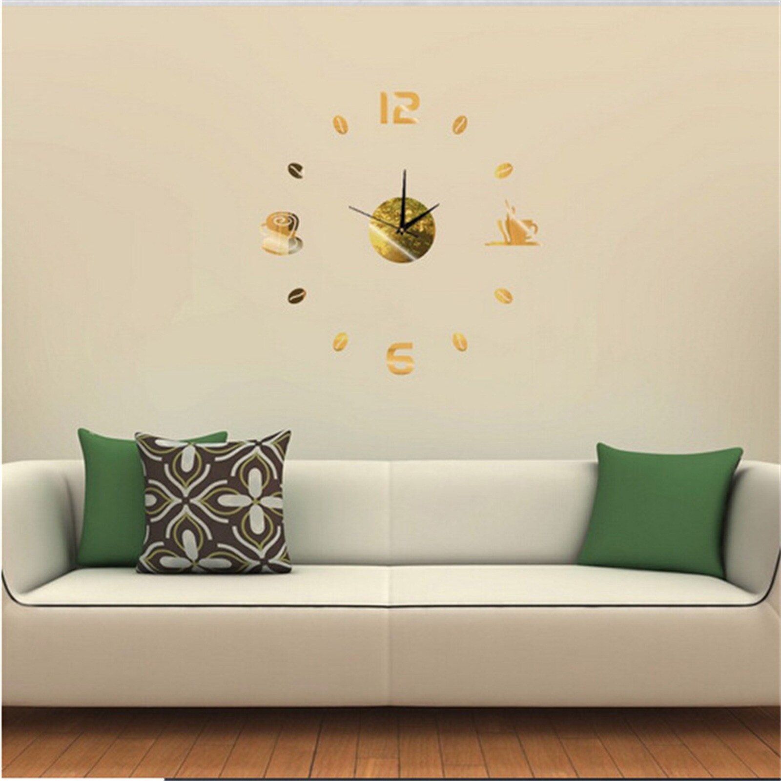 Cafe DIY Large Wall Clock Frameless Giant Wall Clock Modern Cafe Coffee Mug Coffee Bean Wall Decor Kitchen Wall Watch