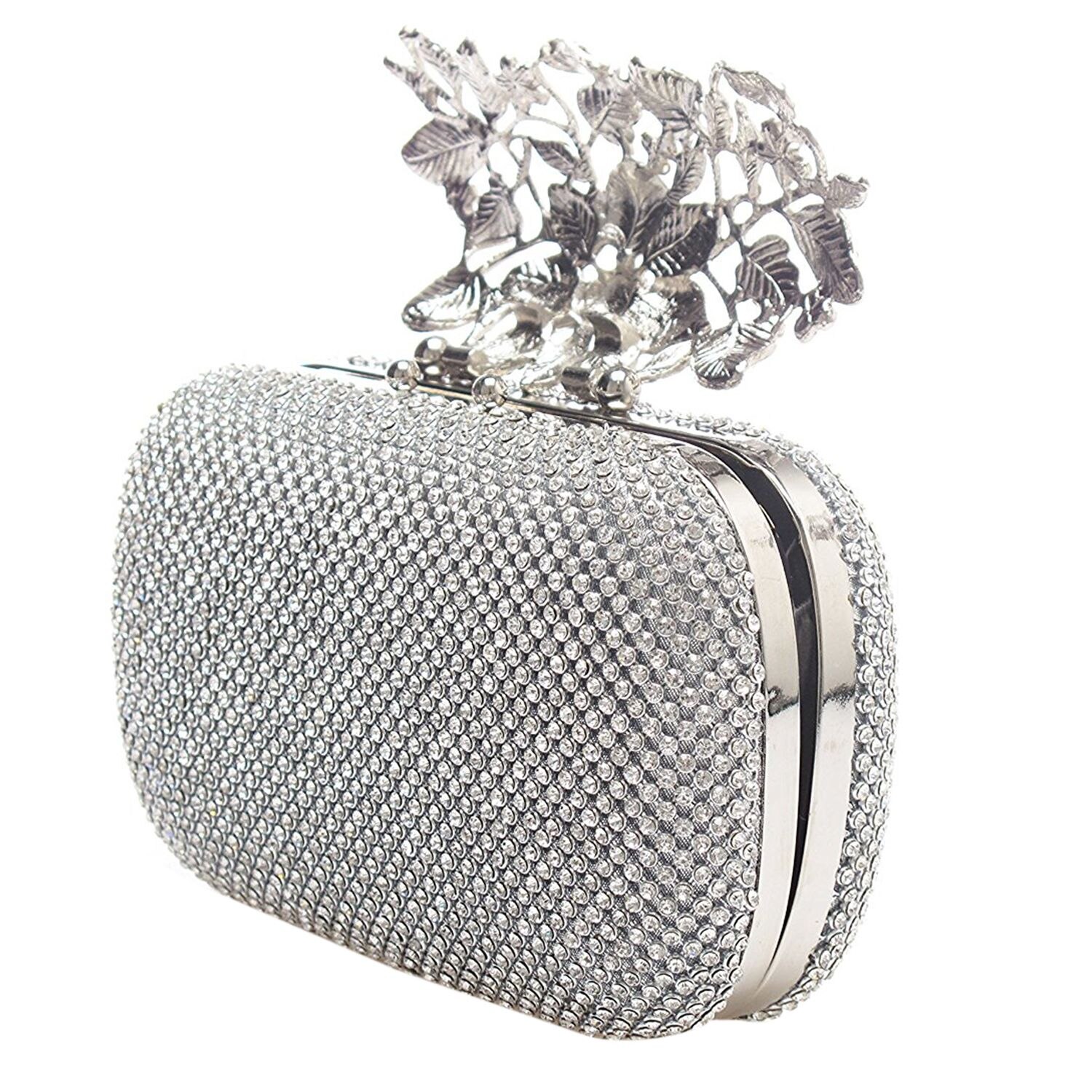 Unik lås sølv diamante krystal diamant aften taske kobling pung fest brude prom