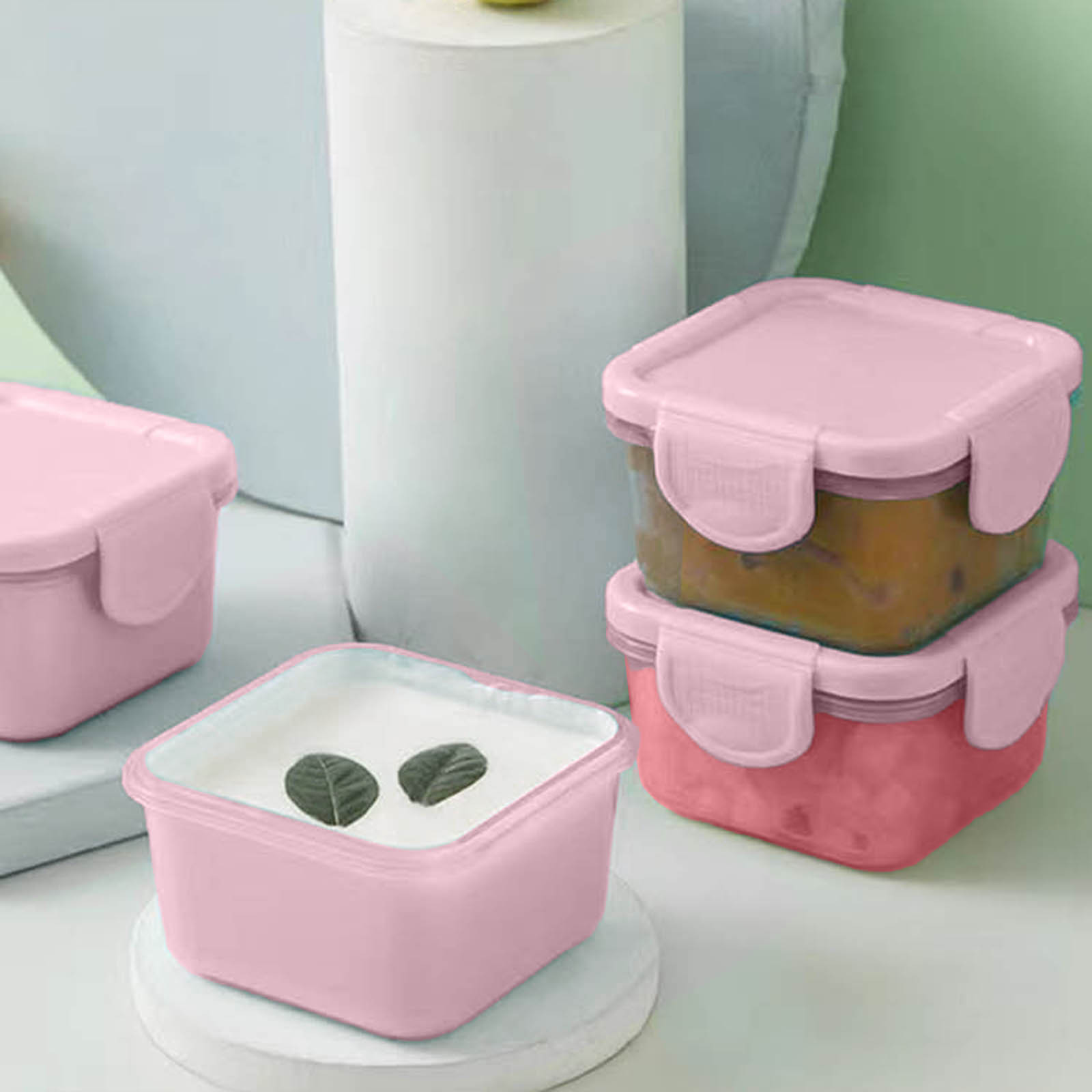 Food Containers Leakproof Lids Condiment Sauce Containers Mini Freezer Storage Containers Airtight Containers Microwave Safe: Pink