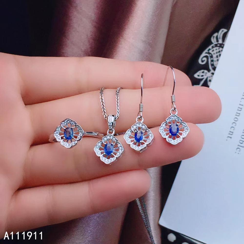 KJJEAXCMY fijne sieraden 925 sterling zilver ingelegd Natuurlijke saffier hanger Ring Oorbel klassieke vrouwelijke Pak Ondersteuning test trendy