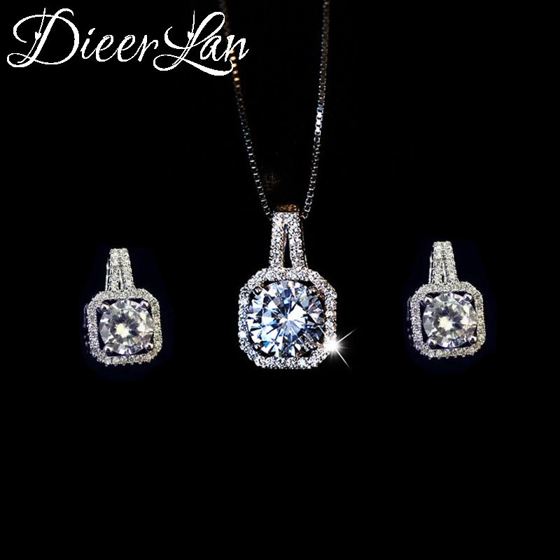 DIEERLAN Rhinestone Jewelry Sets 925 Sterling Silver Cubic Zirconia Geometric Choker Necklaces for Women Wedding Bridal: Default Title