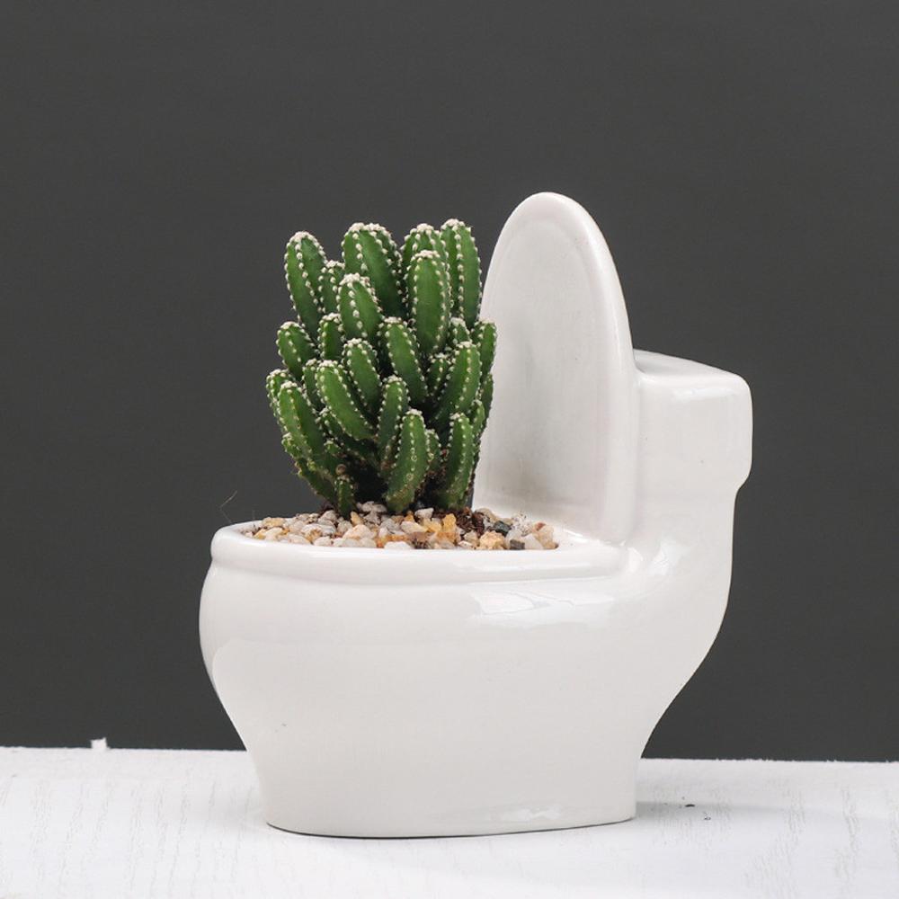 Plant pot Drainage Toilet shape Flower Pot Perforated White Cactus Flower Pot balcony decorations TDH