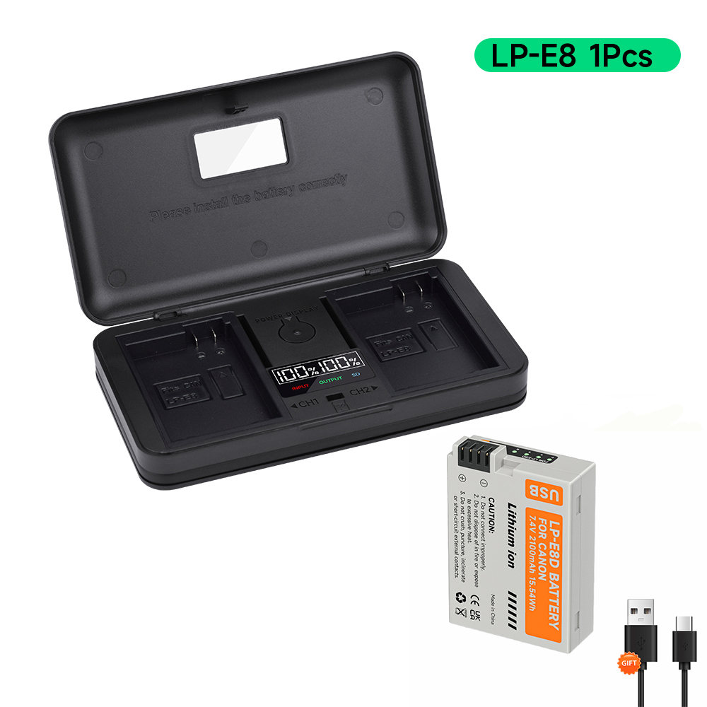 Batería LP - e8 lpe8, con entrada tipo C + cargador doble LCD de caja de almacenamiento, para la Cámara Canon EOS 550D 600D 650d 700d x7i x6i X5 X4 T2i t3i t4i t5i: YELLOW