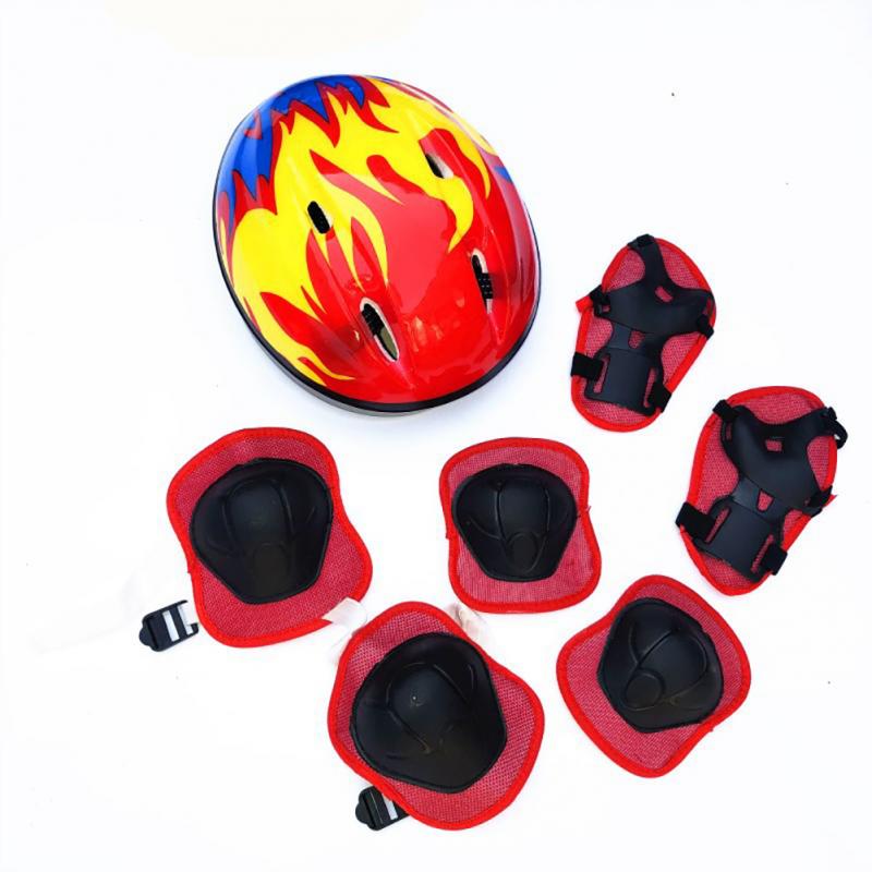 7Pcs/set Kids Cycling Protective Gear Bicycle Helmet Skating Knee Wrist Guard Sports Roller Children Elbow Pad Adjustable #2: Red