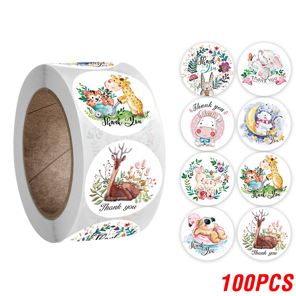 Pegatinas de agradecimiento de animales para niños, 100-500 piezas, de elefante, conejo, etiquetas de sello, recompensa, diario, álbum de recortes, papelería, pegatina: YH298-100pcs