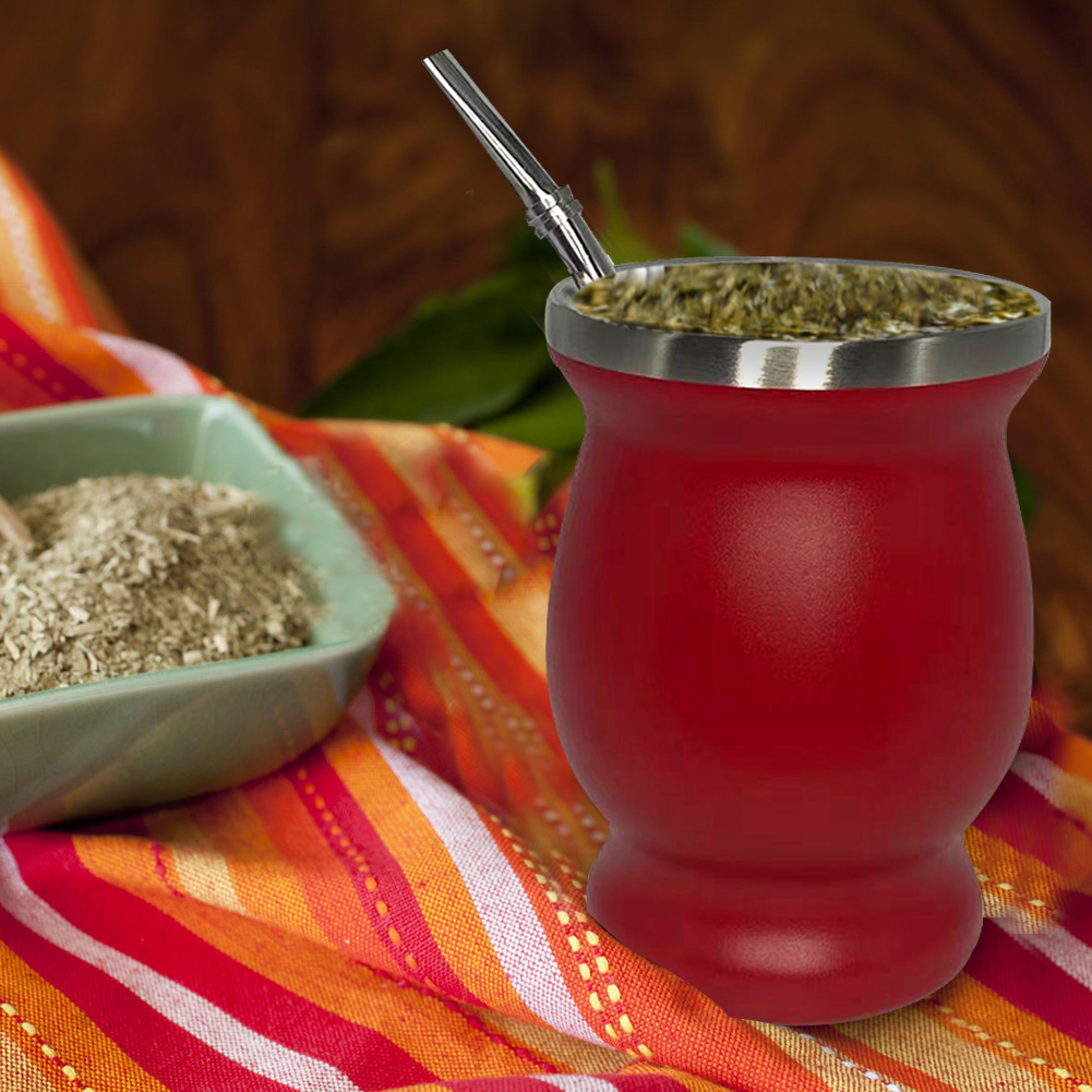Yerba Mate Cup 304 Stainless Steel Double Wall 8oz Argentine Yerba Mate Gourd With Bombillas Insulation Gourd Tea Cup