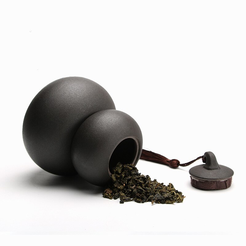 Two-pound gourd tea pot ceramic sealed pot rough pottery retro double tea pot storage tank