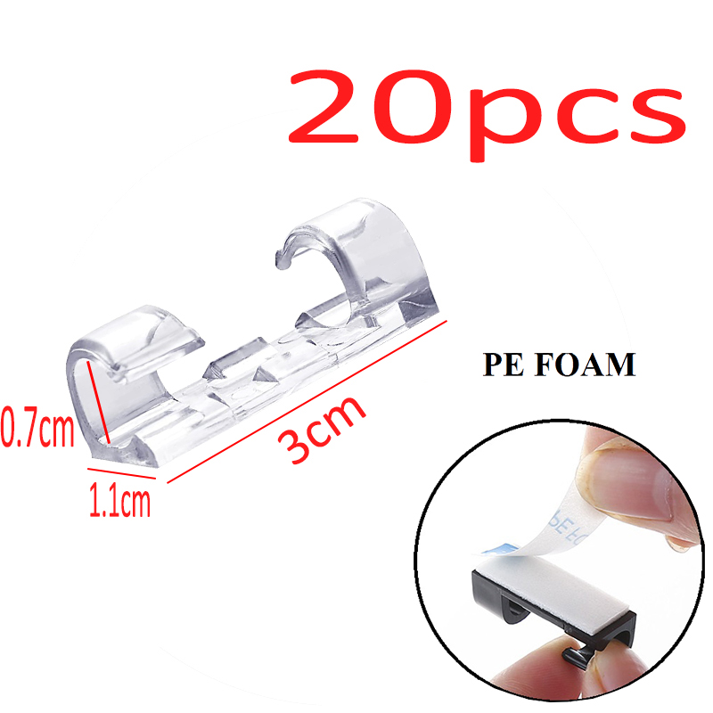 20/5 stk. kabelklemmer selvklæbende kabelorganisator ledningshåndteringssystem ledningsholder til ledningshåndtering skrivebord bil kontor hjem: Grøn
