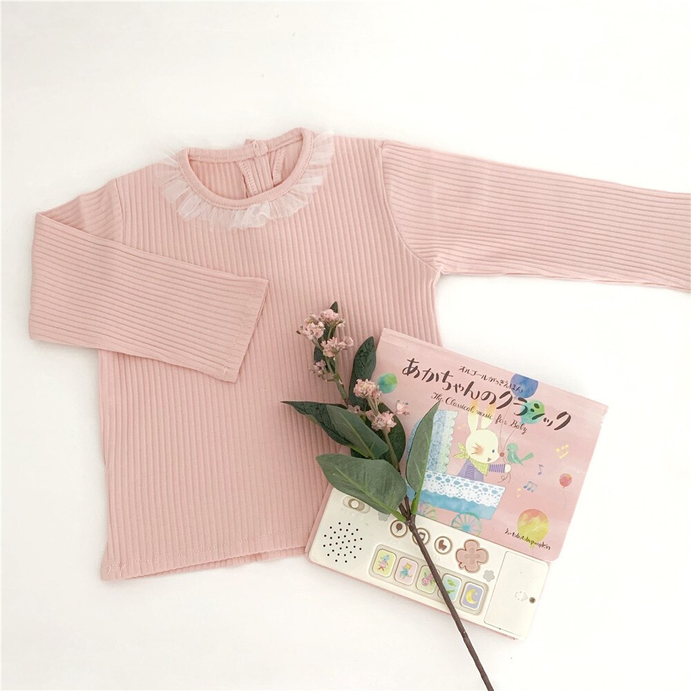 Frühling Herbst baumwolle 3 farben lange hülse mesh T shirts für baby mädchen 0-2 jahre säuglings kinder basis Tops: pink / 3M