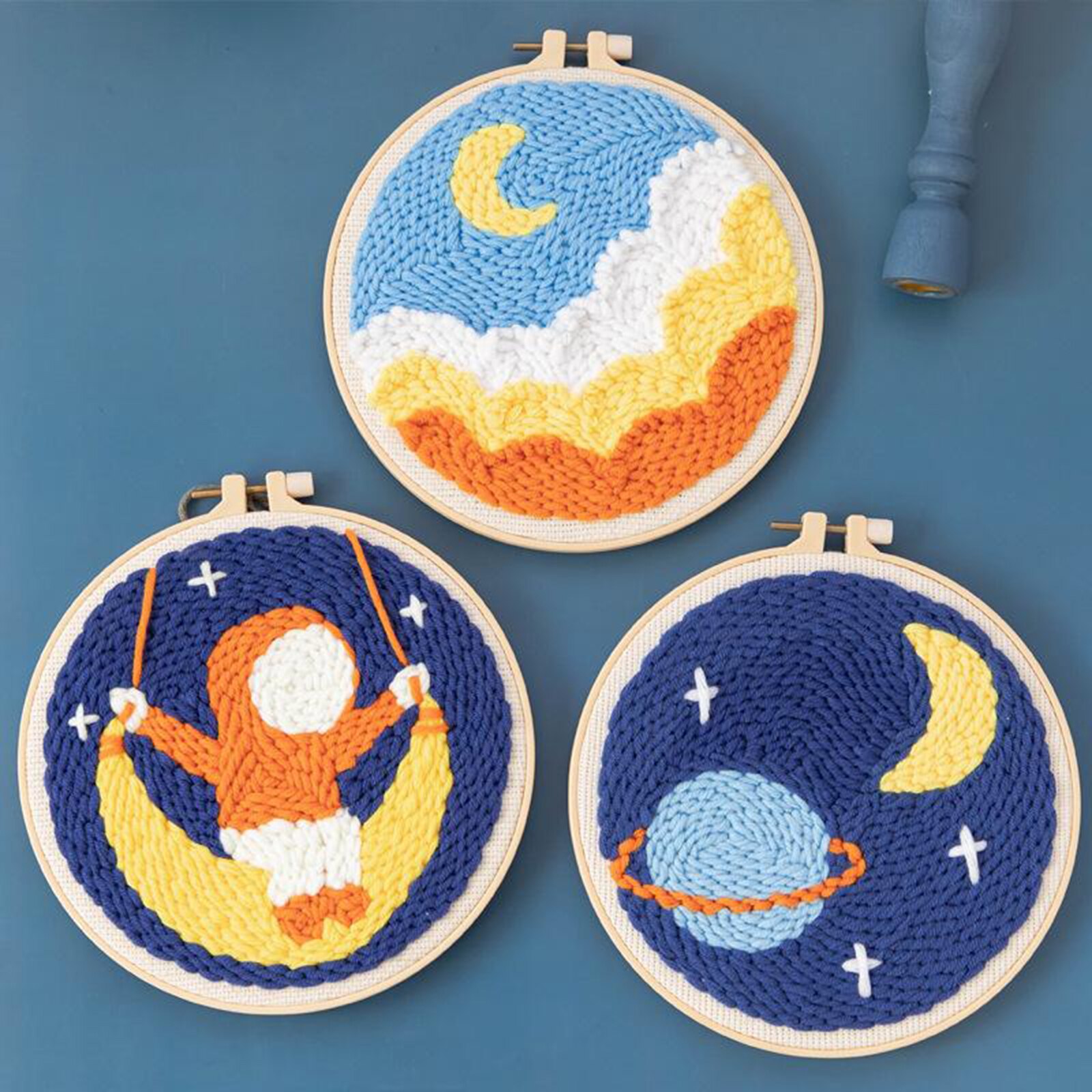 Punch Embrodiery Starter Moon Star Punch Naald Kit Zacht Garen Diy Handwerken Borduren Craft