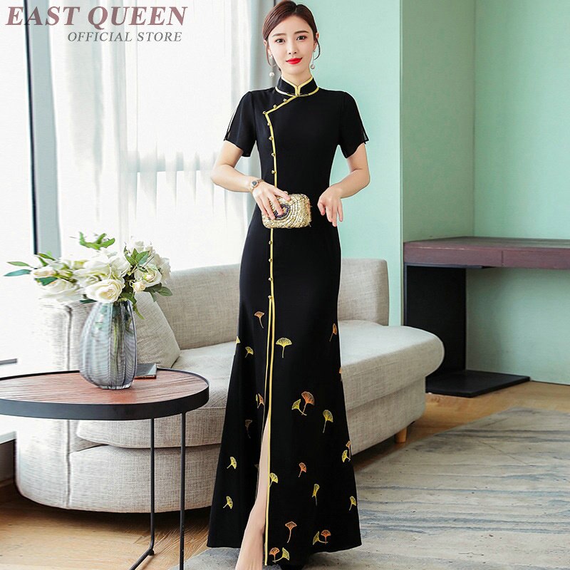 Svart maxi cheongsam kinesiske kjoler sommer aodai sexy orientalsk kjole qipao ao dai vietnam tradisjonell kjole  ta1750