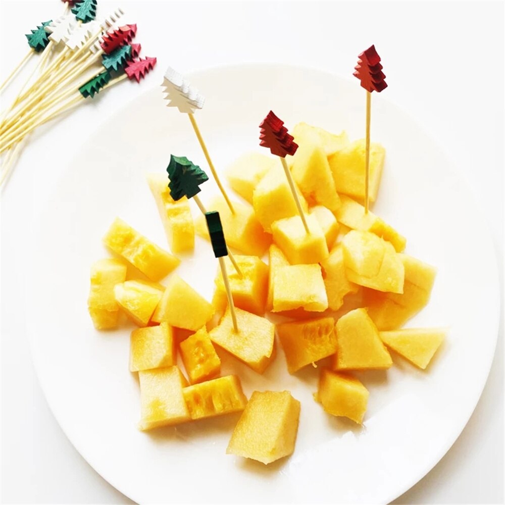 100Pcs Kerst Fruit Picks Dessert Buffet Salade Vork Cake Muffin Groente Sticks Cocktail Tandenstokers Party Decoratie