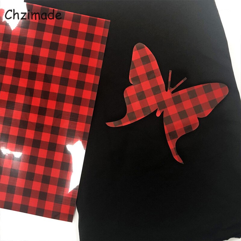 Chzimade Black Red Grid Heat Transfer PU Vinly Film For Heat Press Machine T-shirt Iron On Clothes Diy Handmade Crafts