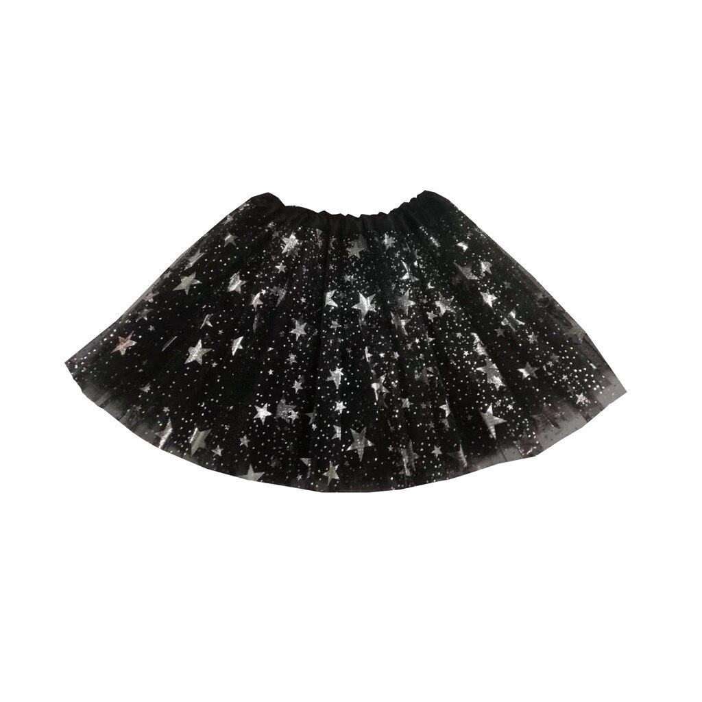 Kids Girls Baby Tulle Star Sequins Princess Tutu Skirt Outfits Costume Bouffant Skirt Big Pentacle Net Gauze Skirt: Black 