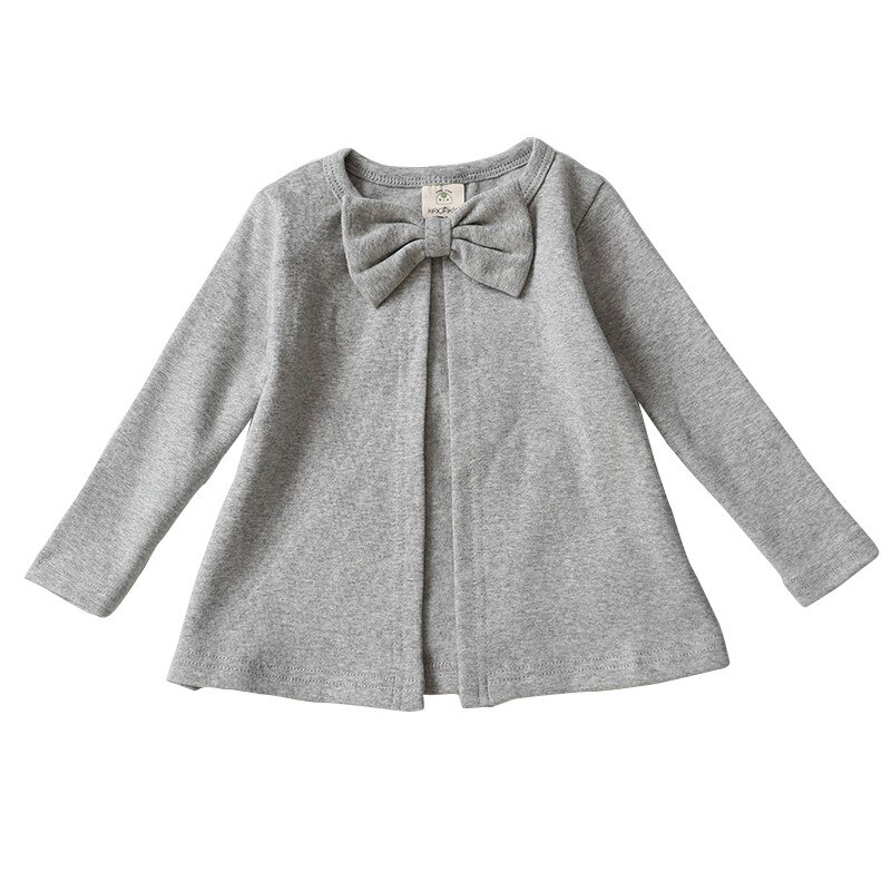 Baby Coat Baby Cotton Bow Tow Decoration Boys Girls Clothing Autumn Knitted Round Neck Button Leisure Cardigan Jacket Coat: Gray / 6M