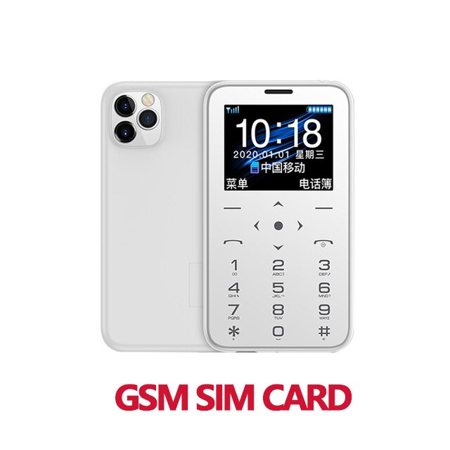 Mini cartão celular ultrafino, telefone gsm cdma, cartão sim para estudante, desbloqueado, mini telefone de bolso, portátil, hifi: White GSM SIM Card