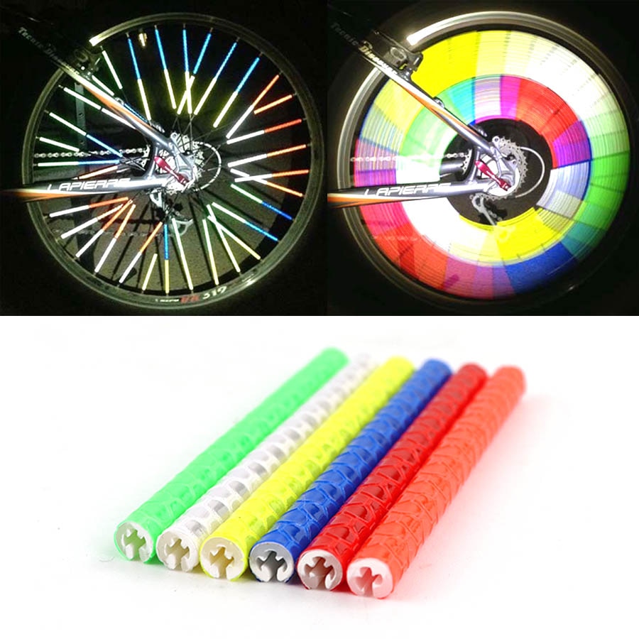 12Pcs Bicycle Mountain Bike Riding Wheel Rim Spoke Mount Clip Tube Warning Light Strip Reflector Reflective Outdoor 75mm