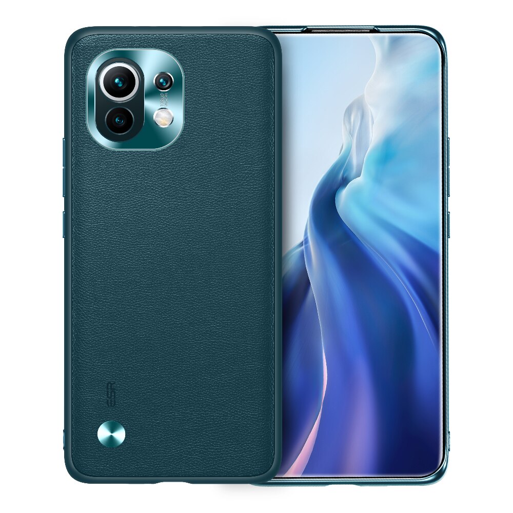 Esr Leather Case Voor Xiaomi 11 Back Cover Voor Mi 11 Luxe Telefoon Case Voor Xiaomi 11 Volledige Cover Siliconen bumper Case Shockproof: Cyan