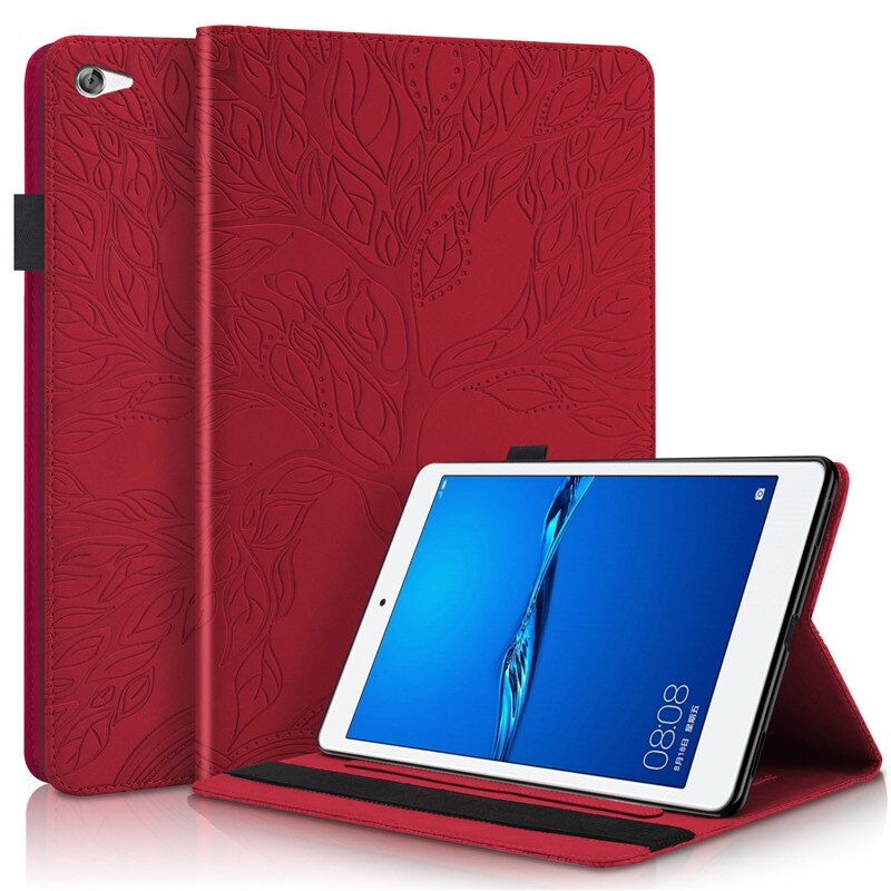 Tablett deksel til huawei mediapad  m5 lite 10 etui preget tre snu lommebok deksel til funda huawei mediapad  m5 lite deksel 10 1 tommer: Rød