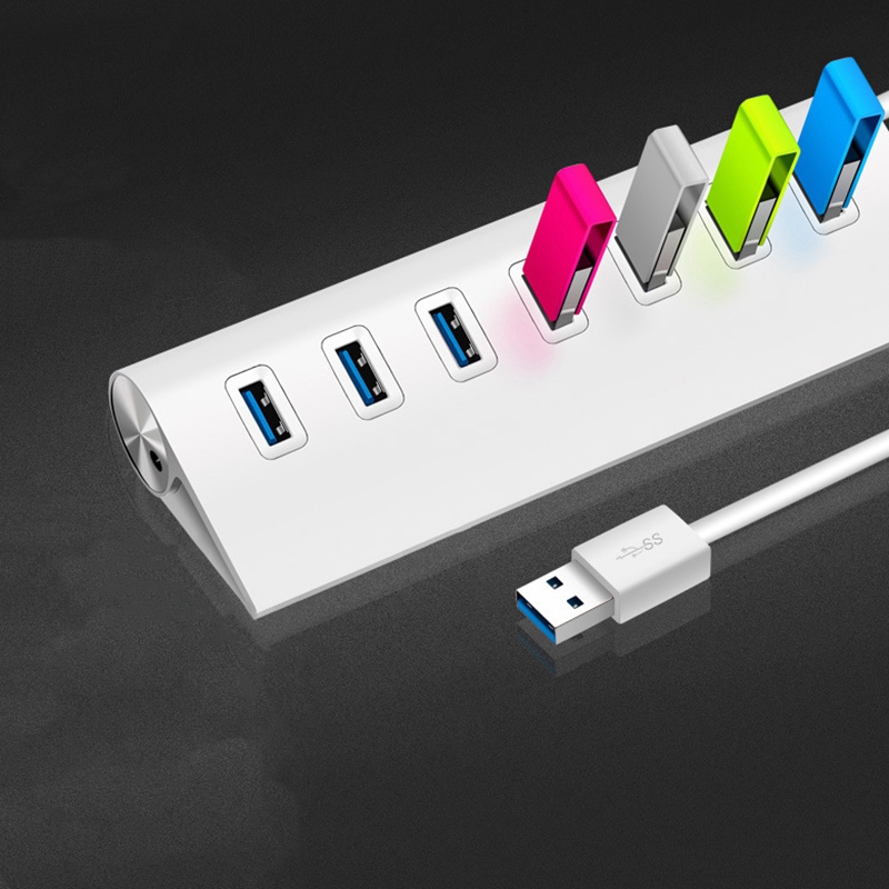 1 to 7 Port Hub USB 3.0 5Gbps High Speed Aluminum Alloy Shell Hub Suitable for PC Laptop Tablet Computer