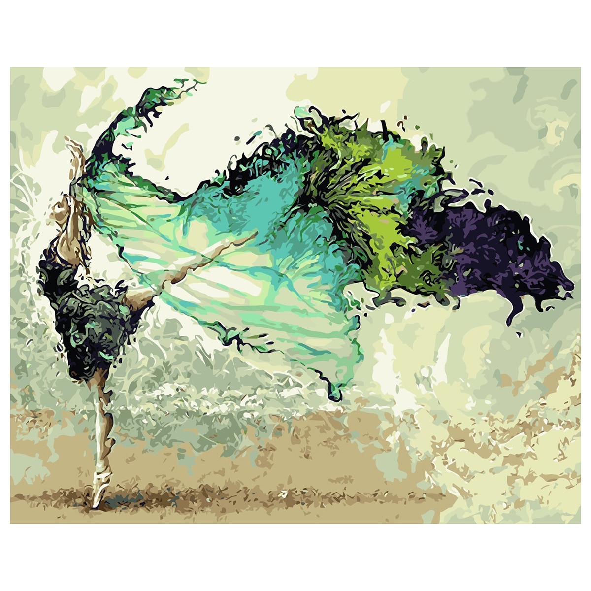 Danser Ballet Meisje In Groene Jurk Diy Acryl Verf Nummer Kit Olieverfschilderij Wall Decor Op Canvas Kit 16X20 inches