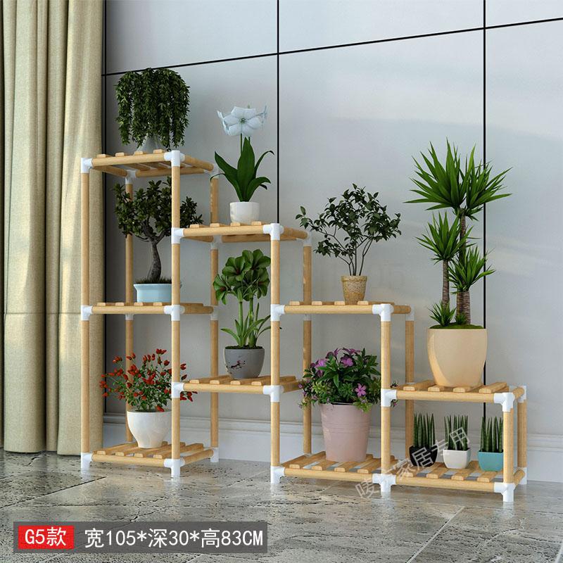 Blomsterhylde multi-level indendørs altan massiv træ hylde stue blomsterpotte hylde gulvstående grøn radise kød plante rac: G5   a