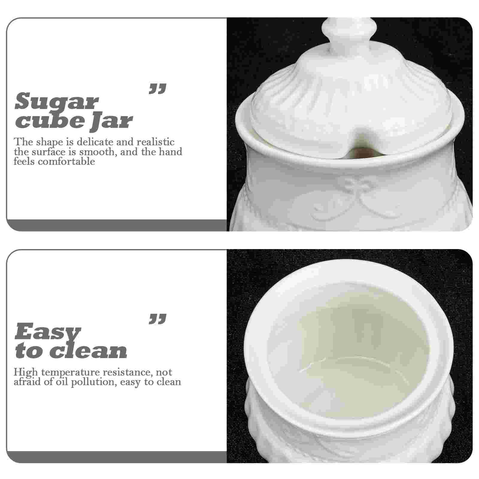 Embossed Ceramic Sugar Cube Jar Delicate Sugar Jar Coffee Shop Sugar Holder