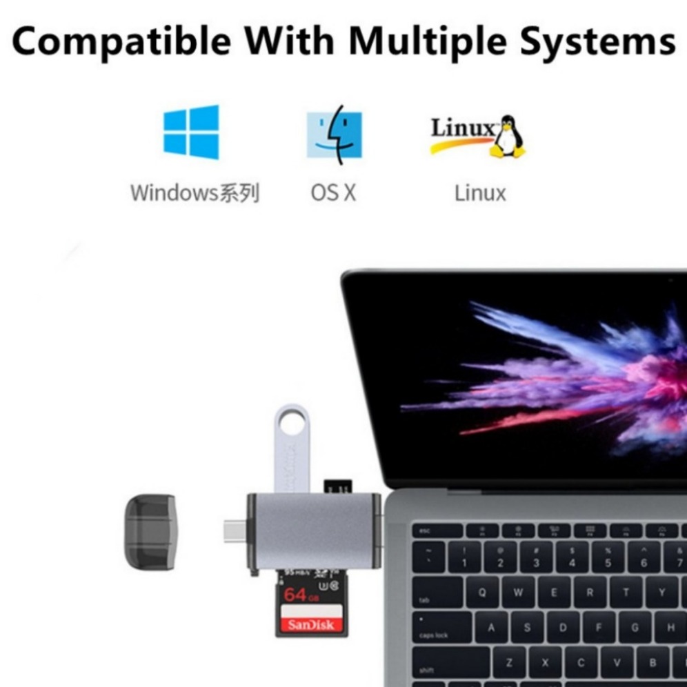 Multifunções Micro SD Leitor de Cartão TF, Tipo-C USB 3.0, U Disk Memory Reader, USB Flash Drive, Leitor de Cartão Adaptador OTG, 6 em 1
