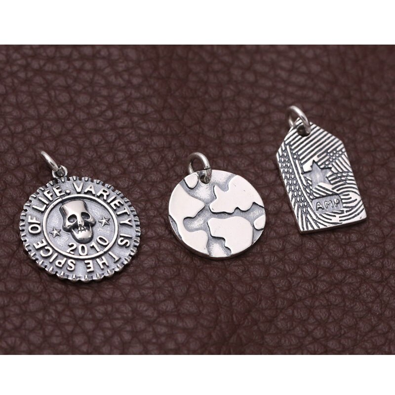 Emith Fla 925 Sterling Silver Necklace Pendants for Women And Men Jewelry Ethnic Vintage Round Pendants Punk Rock