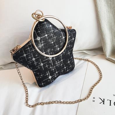 Estrela em forma de metal alça redonda moda casual senhoras festa à noite saco mini corrente bolsa bolsa ombro aleta feminina: BLACK