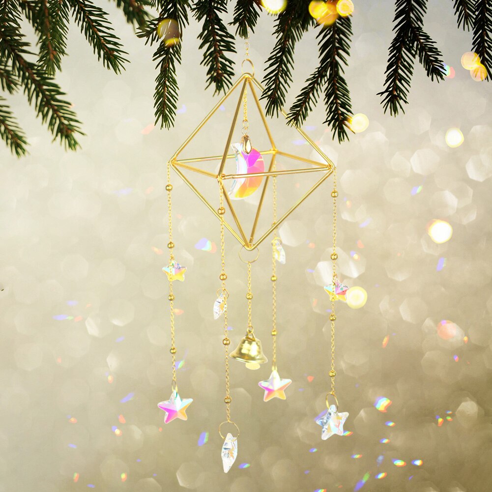 Crystal Wind Chime Star Moon Sun Catchers Prisms Pendant Dream catcher Plated Hanging for Outdoor Indoor Garden Windchimes
