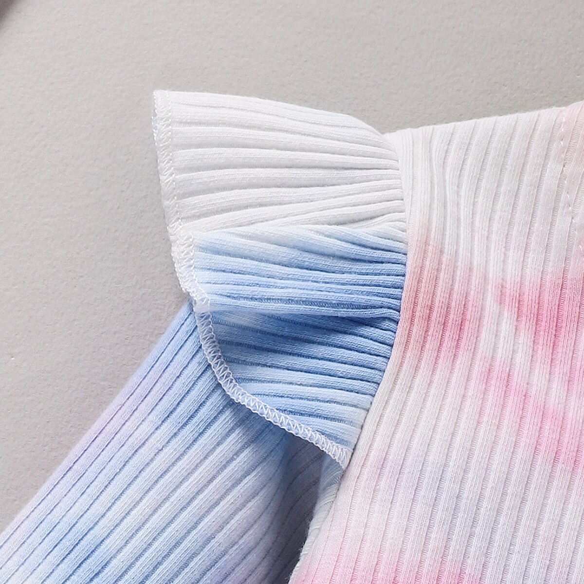 6m-4 jaar 2 stuks babymeisje lente herfst geribbelde tie dye print outfits gerimpeld lange mouwen ruche t-shirt + strik broek set