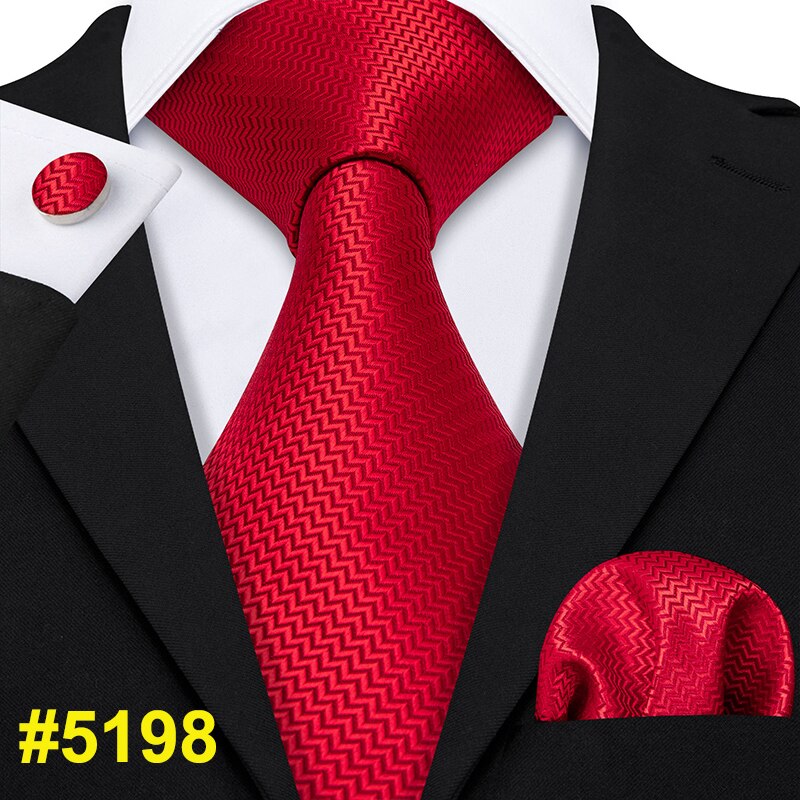 Cravate 100% soie pour hommes, Plaid rouge, Jacquard tissé, ensemble de boutons de manchette, cravate de cou, fête d&#39;affaires: LS-5198