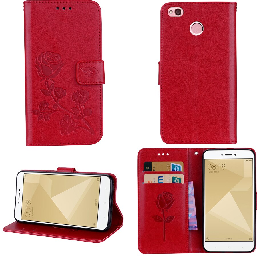 Xiaomi Redmi 3 S Case Leather Case Back Cover Voor Xiaomi Redmi 3 S PRO Rose Bloem Telefoon Gevallen redmi 3 PRO 3 S Cover: Red