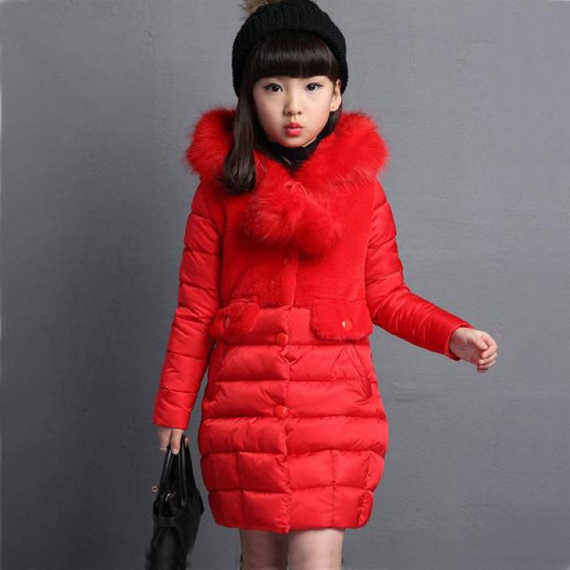 Chaqueta de plumas para niña y niño, abrigo largo con capucha y cuello de piel , chaqueta acolchada de algodón, 4, 5, 6, 7, 8, 9, 10 años