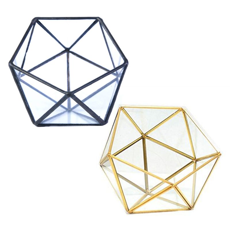 Glasglas terrarium förvaringslåda smyckeshållare, glas geometrisk terrarium bordsskiva saftig växtlåda planteringshållare/guld