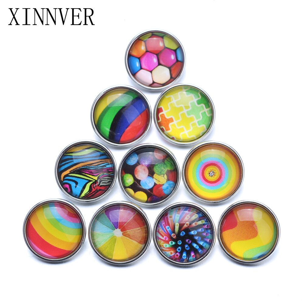 Mélange de boutons à pression en verre, 18mm, 10 pièces, série colorée, pour Bracelet Xinnver, bijoux ZB354