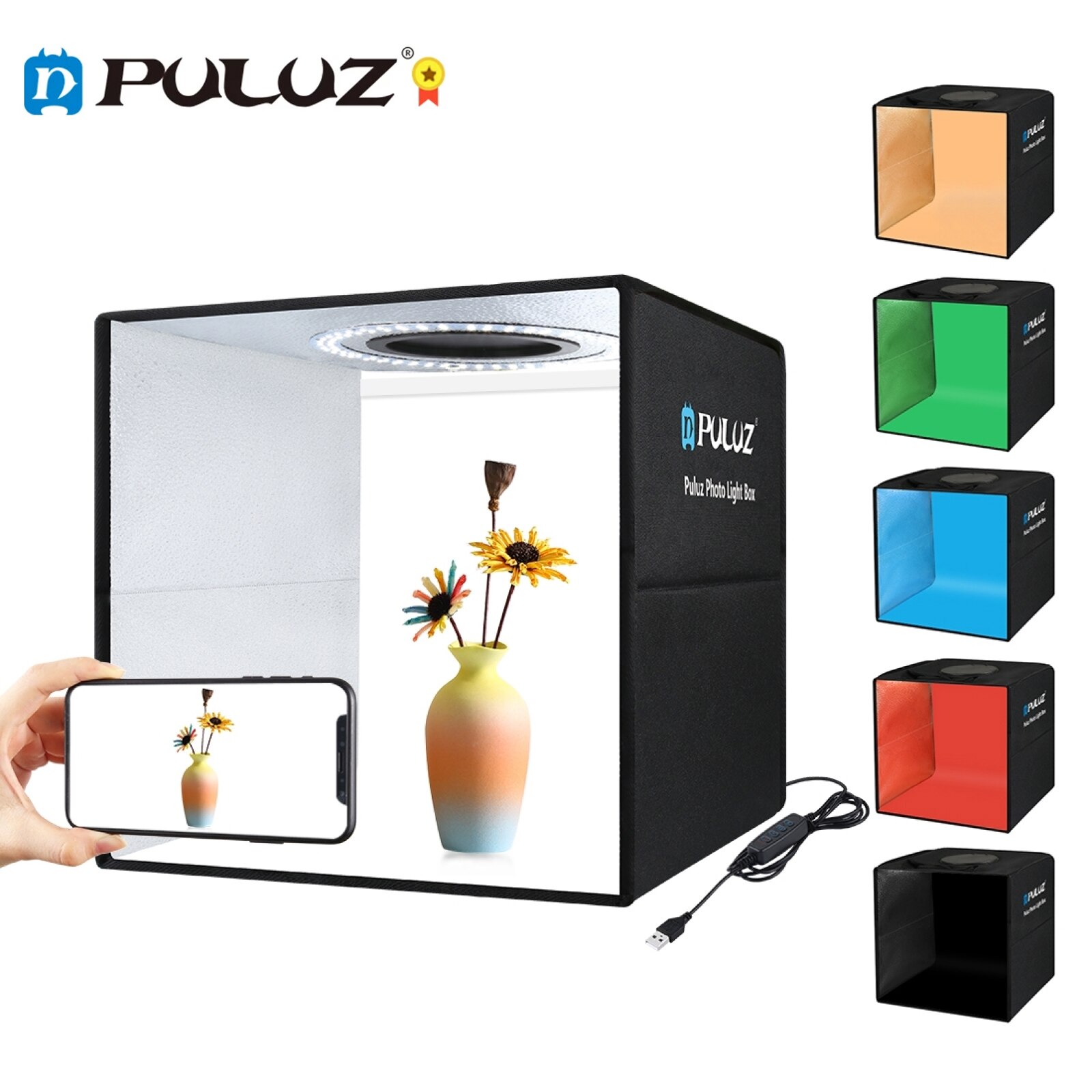 PULUZ Foldable 30CM Photo Studio Box Ring LED 3 Mode Light Photography Lightbox Shooting Tent Box Kits 6 Colors Backdrop Softbox