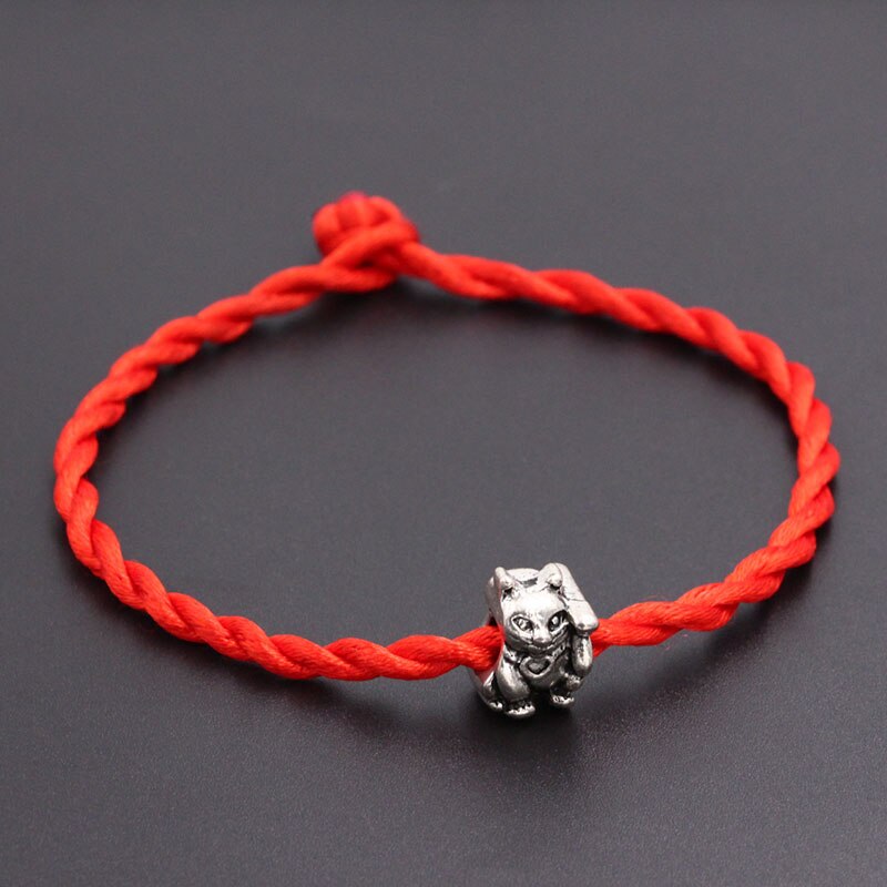 neue rot Faden Schnur Armbinde Glück verrotten Handgemachte Seil Glück Katze Perlen Charme Armbinde Für Frauen Männer Schmuck: rot