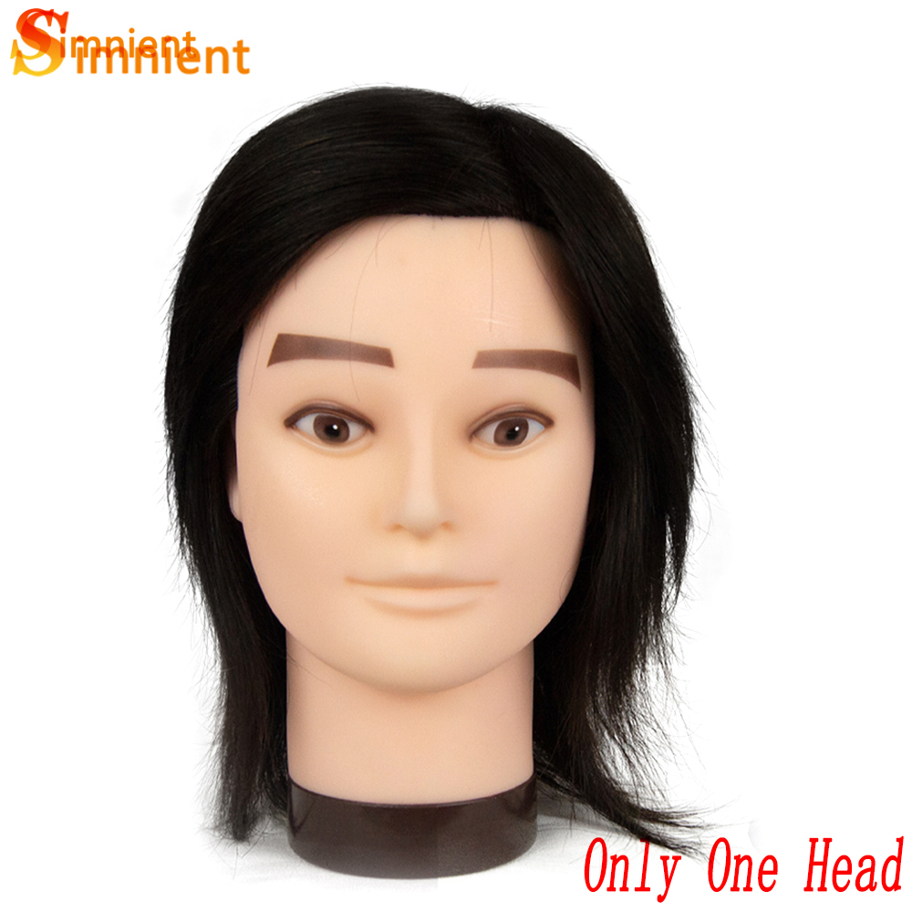 Male Mannequin Head With Human Hair Black For Practice Hairdresser Cosmetology Training Doll Head For Hair Styling: Gun Metal