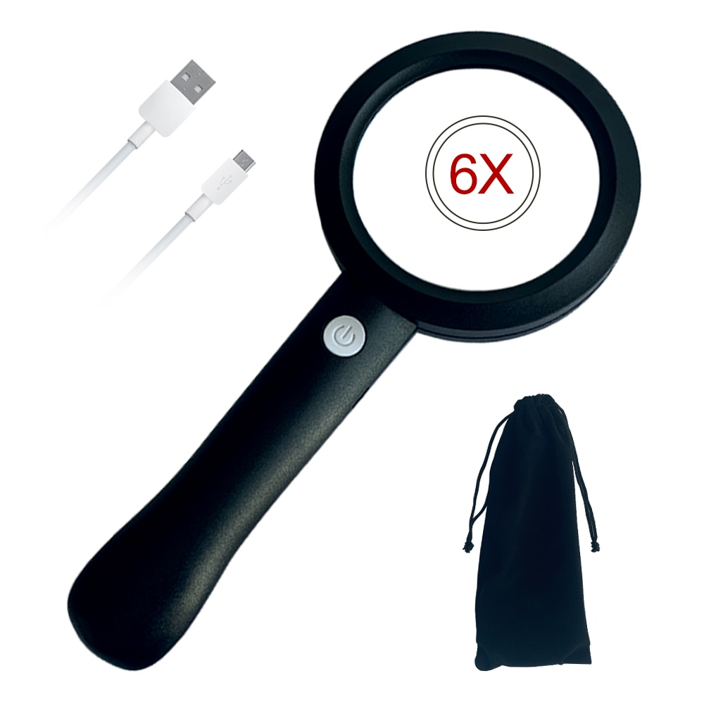 Magnifying Glass with Light, 6X Handheld Illuminated Magnifier Rechargeable 9 LED Lighted Magnifying Glasses for Seniors Reading