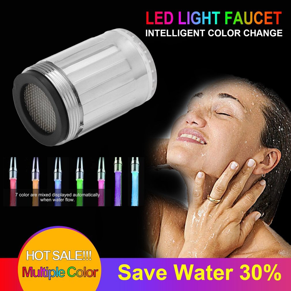 LED Temperature Sensitive 7-Color Light-up Faucet Kitchen Bathroom Glow Water Saving Faucet Aerator Tap Nozzle Shower Kitchen