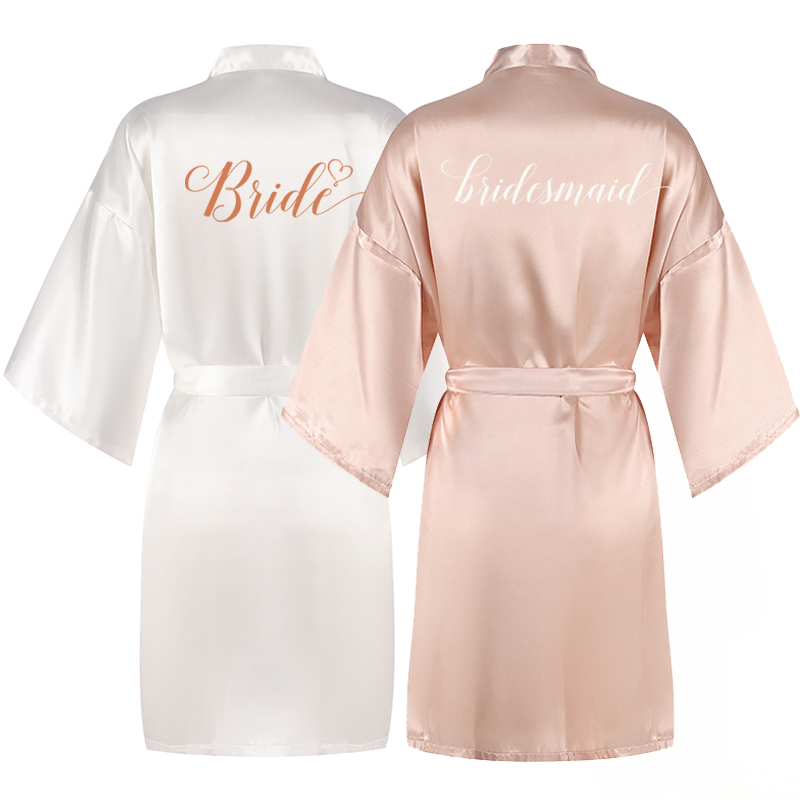 Champagner-Bademantel für Braut, Satin--Seiden-Kimono, Damen, Brautparty, Schwester, Team, Mutterparty, Nachtwäsche, Brautjungfer, Hochzeit, kurze Roben