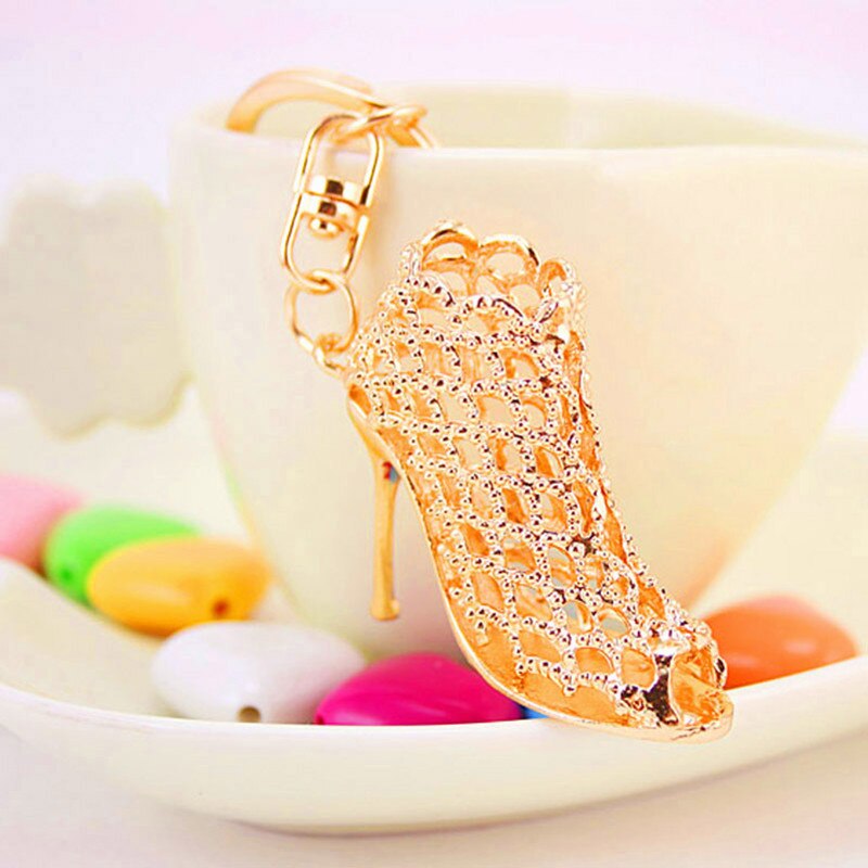 Krystallegering hule høje hæle sko nøglering vedhæng nøgleringe håndtaske tilbehør til kvinder piger: Guld